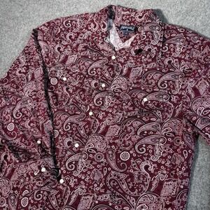 Panhandle Shirt Mens Medium Long Sleeve Red Paisley Pearl Snap Western Cowboy